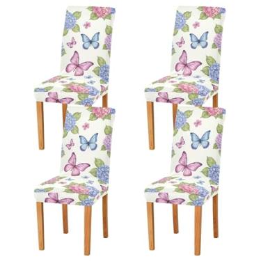 Imagem de Conjunto de 4 capas de cadeira de sala de estar, borboletas, hortênsias, laváveis e removíveis, para festa em casa, hotel, cerimônia de casamento