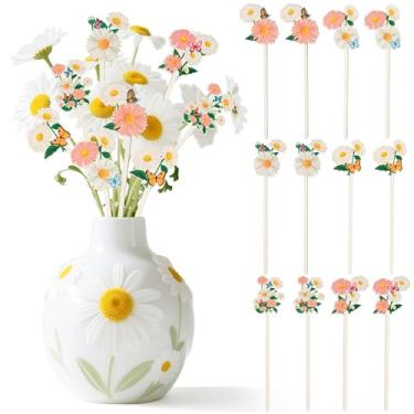Imagem de TICIAGA Margarida com palitos decorativos de borboleta - 12 peças palhetas de madeira de margarida de mola dupla face para enchimento de vaso de casa de fazenda, palito floral de flores silvestres