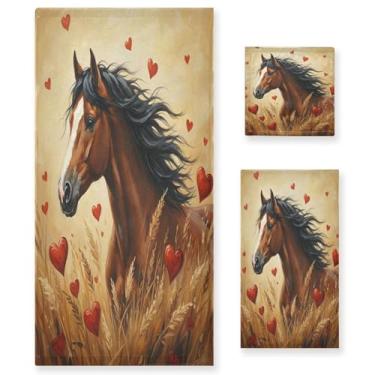 Imagem de Wassud Horse Hearts Conjunto de 3 toalhas de banho para dia dos namorados, toalhas super macias e absorventes para banheiro, toalhas de banho de secagem rápida, toalha de banho para academia, spa