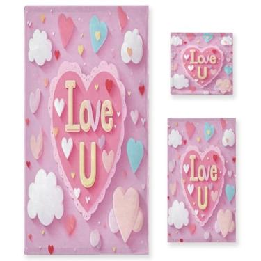 Imagem de Wassud Conjunto de 3 toalhas de banho Love Heart Valentines super macias e absorventes para banheiro, toalhas de banho de secagem rápida, toalha de banho para academia, spa, hotel