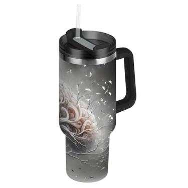 Imagem de Joisal Tree Branches Copos de cérebro com tampa e canudos Copo grande de 850 g com alça garrafa de água isolada garrafa de água de aço inoxidável cabe no copo do carro