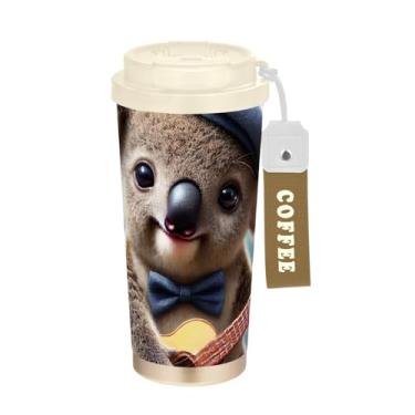 Imagem de Caneca vintage fofa de coala, café de 40 ml com canudo e tampa, copo de parede dupla isolado a vácuo com revestimento cerâmico para escritório, escola, festa, acampamento