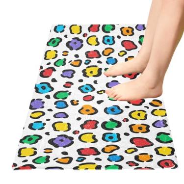 Imagem de TSENQUE Tapete de banho colorido com estampa de leopardo tapete de cozinha grande tapete de entrada absorvente antiderrapante tapete de banho essencial para escritório, casa, 99 x 50 cm
