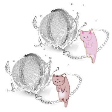 Imagem de PUSCOBSY Conjunto de infusor de chá de gato, 2 peças, coadores de chá de folhas soltas com pingente de liga fofa, malha de aço inoxidável mais íngreme para flores, frutas, especiarias, chá de ervas e