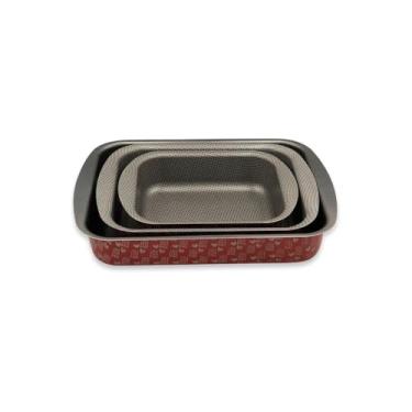 Imagem de Conjunto de Assadeiras Antiaderente, 3 Peças, Alumínio, Vermelho, 40x28cm, 34x25cm, 28x20cm