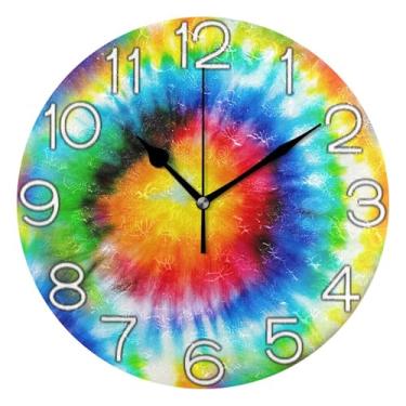 Imagem de Relógio de parede analógico decorativo operado por bateria para quarto e cozinha, decoração de parede vintage sala de estar vibrante arco-íris vermelho claro, 25 cm, ponteiros pretos
