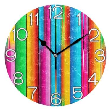 Imagem de Relógio de parede analógico decorativo relógio de cozinha bonito operado por bateria silencioso, arte de parede boho decoração de casa, gradiente colorido abstrato, 25 cm, ponteiros pretos