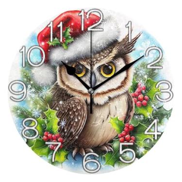 Imagem de GAIGEO Relógio de parede decorativo analógico funky alimentado por bateria relógio de escritório cozinha, decoração de parede vintage coruja natal colorido, 25 cm, ponteiros pretos