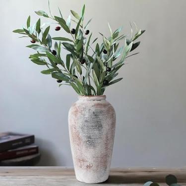 Imagem de Vaso rústico de cerâmica grande 28 cm elegante para decoração de casa de fazenda para casamento, vaso de cerâmica texturizado para decoração de sala de estar interna e externa (terracota)