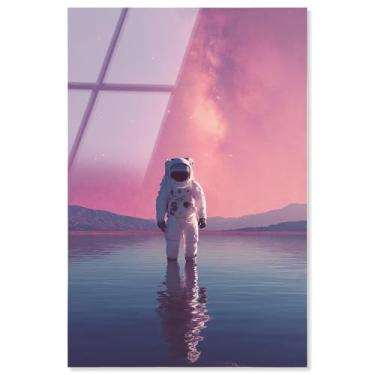 Imagem de Arte de parede Synthwave Spacewalker II impressão acrílica astronauta por Art Remedy, pronto para pendurar, 25 x 38 cm