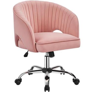 Imagem de Cadeira Yaheetech Pink Velvet Swivel Rolling Office