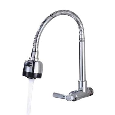 Imagem de Torneira Gourmet Flexível Cromada 360° para Cozinha – Torneira de Bancada com Duplo Jato 1/4 de Volta(Parede- Prata-Redondo-8)