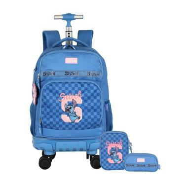 Imagem de Kit Stitch Mochila Rodas + Estojo Box E Estojo Triplo Luxo