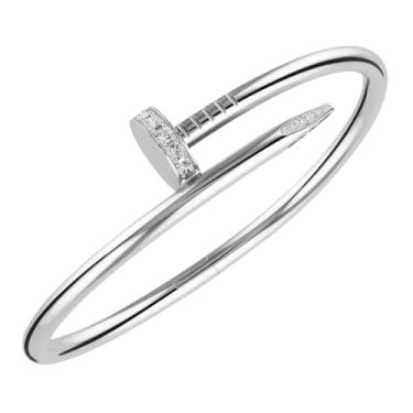 Imagem de Necirhuk Pulseira de casal banhada a ouro rosa 18 K, pulseira elegante de design aberto com pino de salgueiro, joia moderna de dia dos namorados, presente para homens elegantes, pulseira de unha de