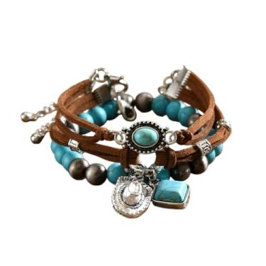 Imagem de LOTSOF Pulseira de contas turquesa ocidental, estilo faroeste chique com contas para shows country, roupas de vaqueira e joias Boho, Springs1, Turquesa Miçangas, Sem Pedra Preciosa