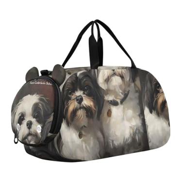 Imagem de Animal Sniffs Rose Bolsas de viagem para meninas bolsa de viagem de fim de semana para meninos bolsa esportiva de dança, Cachorros Shih Tzu fofos, Clássico