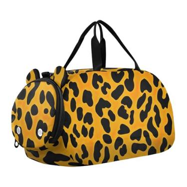 Imagem de Sacola de viagem com glitter rosa vibrante para meninas, bolsas de viagem para fim de semana, bolsa esportiva infantil para meninos, Estampa dourada com manchas pretas e leopardo, Clássico