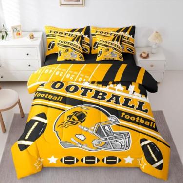 Imagem de Feelyou Jogo de cama king size de futebol americano de Pittsburgh, para todas as estações, futebol americano, cidade, cama em uma bolsa com edredom, lençóis, fronhas e capa de almofada