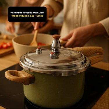 Imagem de Panela de Pressão Max Chef Wood Indução Cozinha 4,2L Fratelli Cinza