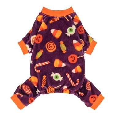 Imagem de Fitwarm Pijama de Halloween para cães doces, fantasias engraçadas para cães pequenos, meninos e meninas, roupa para animais de estimação, roxo, laranja, grande