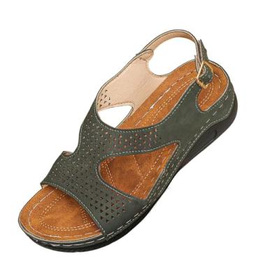 Imagem de Sandália feminina casual primavera verão versátil plus size cor sólida boca de peixe salto grosso salto inclinado para uso o dia todo, Verde, 36