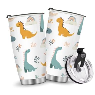 Imagem de Copos isolados, caneca de café, copo de viagem, garrafa de água, presentes para Natal, aniversário, dia das crianças, presente de aniversário, dinossauro, 590 ml, metal gelado, quente e frio, alça