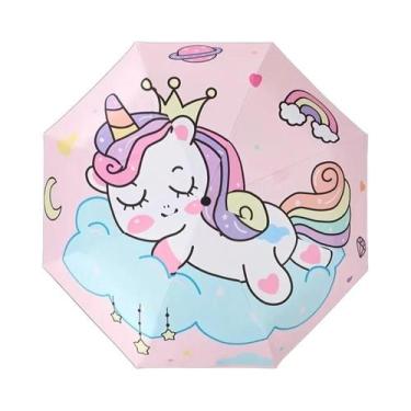 Imagem de Guarda-chuva Dobrável Automático Rosa Unicórnio Princesa Com Design De