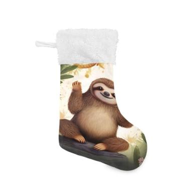 Imagem de ATTX Lindas meias de Natal preguiças, suportes de presente brancos de pelúcia para decorações de festas de fim de ano (17,7 polegadas, 1 pacote) #254