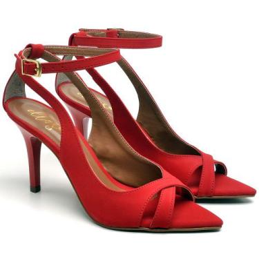 Imagem de Sandália Salto Médio em Couro Vermelho Ella's, 38, Feminino, Vermelho