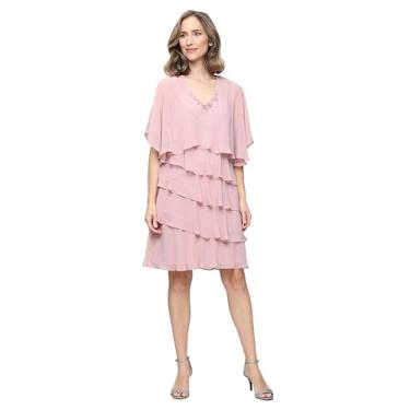 Imagem de S.L. Fashions Vestido feminino de chiffon em camadas com decote de contas para mãe da noiva, coquetel ou convidada de casamento, Rosa desbotada, 38
