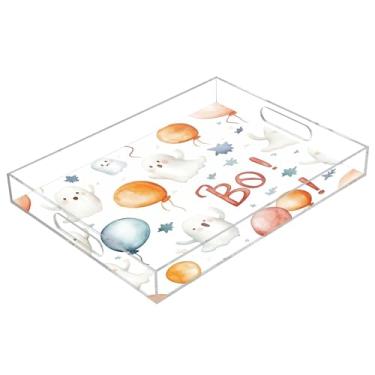 Imagem de xigua Bandeja de servir de acrílico fantasma de Halloween com alças à prova de derramamento, bandejas decorativas de festa de Halloween, bandeja organizadora de bancada para banheiro, cozinha, 30,5 x