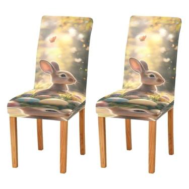 Imagem de SEHANY Lindas capas de cadeira de coelho de conto de fadas para sala de jantar, conjunto de 2, capa protetora elástica removível e lavável para cadeira de jantar para cozinha, hotel, festa, decoração