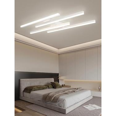 Imagem de Luminária de teto LED moderna com design geométrico, dimerizável, com controle remoto, em formato de faixa, feita de acrílico, ideal para hall de entrada, quarto e sala de jantar (branca, 4