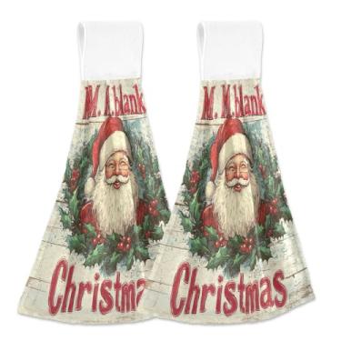 Imagem de Blueangle 2 peças de toalhas de gravata penduradas de Papai Noel fofo toalha de mão de cozinha absorvente de veludo coral macio pano de pano para cozinha e banheiro (416)