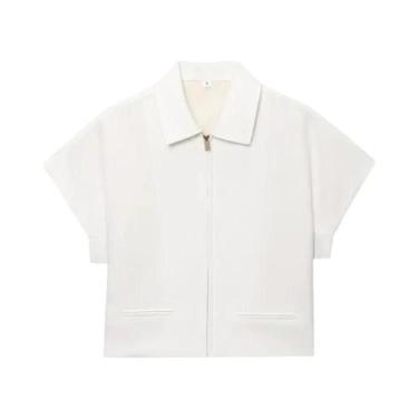 Imagem de Jaqueta Varsity Cropped Feminina Com Zíper E Manga Curta Para O Verão 