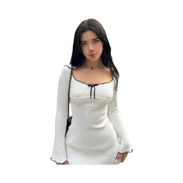 Imagem de Vestido Mini Casual Elegante Feminino Com Decote Redondo, Manga Longa,