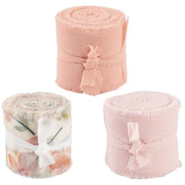 Imagem de Beadthoven 3 rolos de fitas de chiffon 16,41 jardas fitas de franjas desgastadas 3,5 a 3,8 cm de largura bordas desgastadas fita de seda de chiffon para convites de casamento, buquês, decoração de