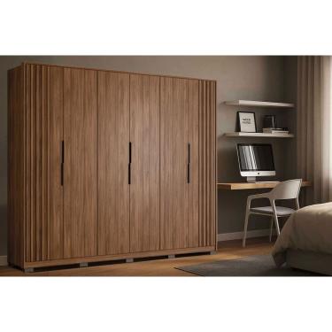 Imagem de Guarda Roupa Casal 6 Portas (2 Ripadas) e 6 Gavetas c/ Pés Atrice Nogueira Touch - Demóbile