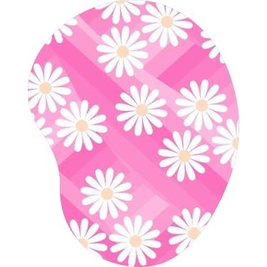 Imagem de Mouse Pad Ergonômico Gota Margaridas Brancas Fundo Rosa Listrado