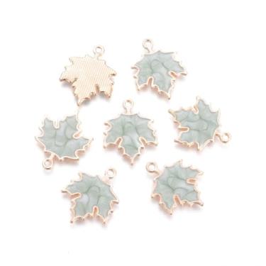 Imagem de Pingentes de folha de bordo esmaltados de liga dourada, pingente de folha de bordo verde claro, pingente de fabricação de joias a granel para colar, pulseira, brinco ou presente de Dia dos Namorados