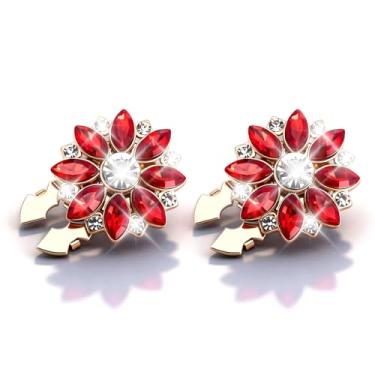 Imagem de 2 peças de capas de botão, capas de botão de strass vermelho, design de flor, top de clipe para mulheres, blusa, casaco, cardigã, alfinete, alfinete, estilo abotoadura, presente de casamento para ela