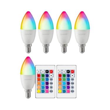 Imagem de Lâmpada LED E14 RGB 6W Regulável Com Controle Remoto De 24 Teclas Para