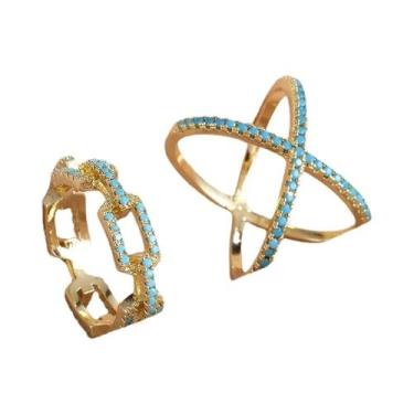 Imagem de Conjunto De Anéis De Zircônia Turquesa Para Mulheres E Homens, Design 