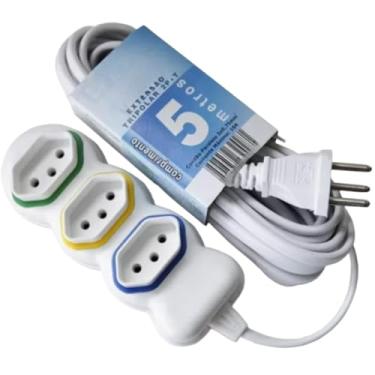 Imagem de Extensão Elétrica Tripolar, 3 Tomadas, 110V/220V, Proteção Contra Surtos, Preto cabo 5 METROS