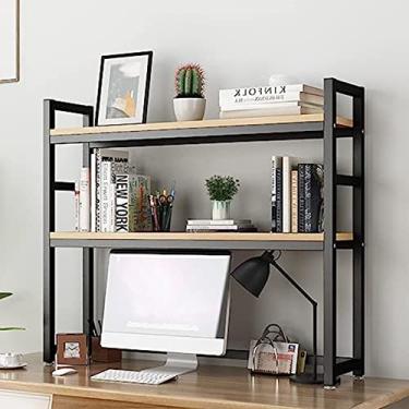 Imagem de Estante de mesa de escritório, prateleira de exibição de mesa, estante para mesa de computador, prateleira de bancada de metal multiuso de 2 camadas ajustável pequena para dormitório, escritório, casa