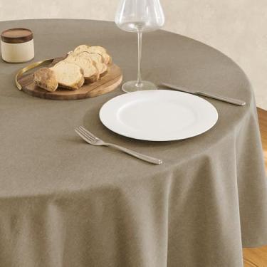 Imagem de Veblandy Toalha de mesa de linho texturizada à prova d'água e resistente a manchas, tecido decorativo sem rugas, capa de mesa para jantar/festa/buffet/casamento, 152 x 152 cm, mocha