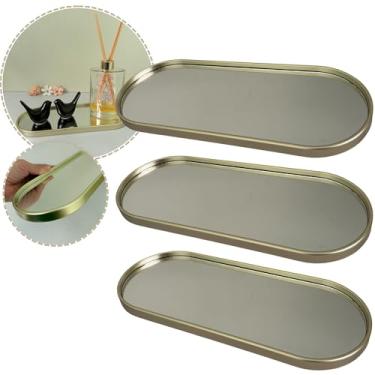 Imagem de Kit 3 Pçs Bandeja Oval Decorativa Espelhada Lavabo Banheiro 30cm (Dourado Claro)
