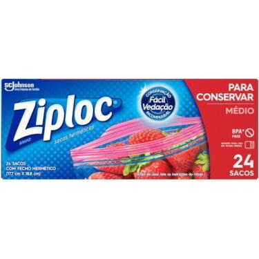 Imagem de Saco Plástico Médio Ziploc com Fecho Hermético para conservar c/ 24 un