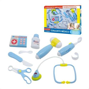 Imagem de Brinquedo Kit Médico Azul 9 Peças Interativo com Luz Infantil Faz de C