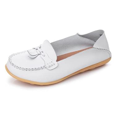 Imagem de VenusCelia Mocassim feminino confortável para caminhada, Branco, 37